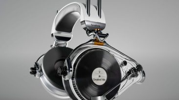 Os fones de ouvido Symphony possuem um mini player de vinil para alternar a experiência de reprodução de música